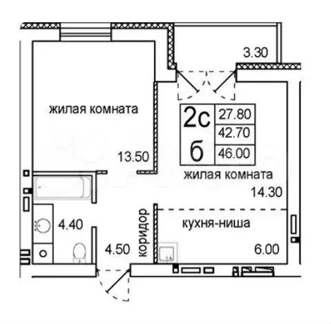 2-к. квартира, 46 м, 4/8 эт. - Фото 0