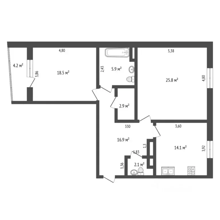 2-к кв. Тюменская область, Тюмень ул. Чернышевского, 2Ак3 (86.2 м) - Фото 1