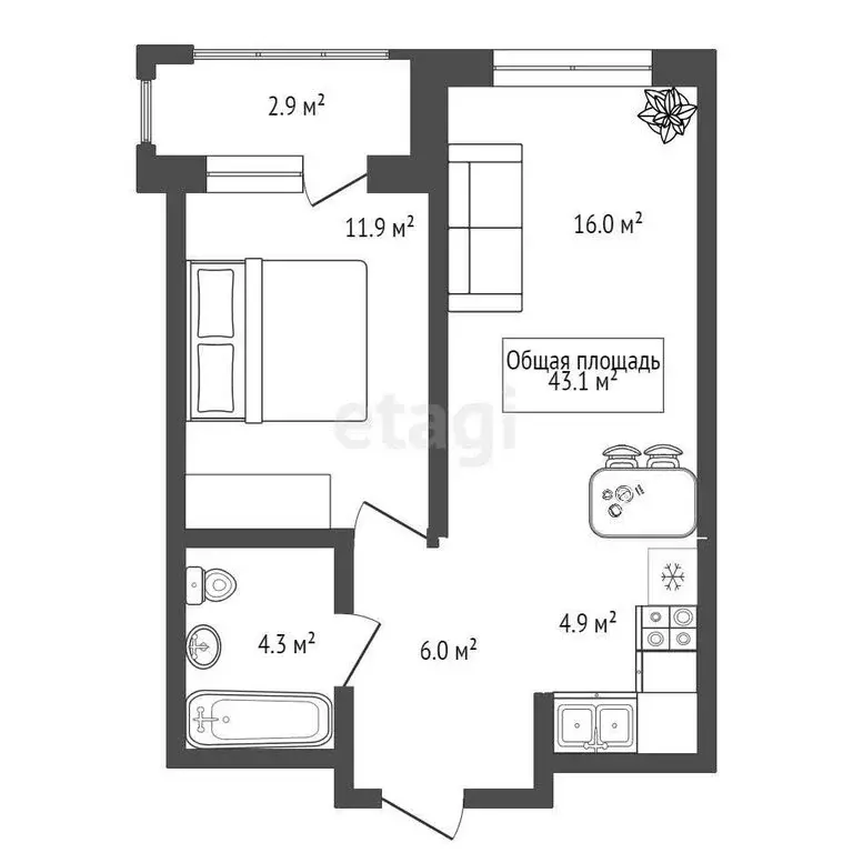 2-комнатная квартира: Новосибирск, улица Державина, 50 (46 м) - Фото 0