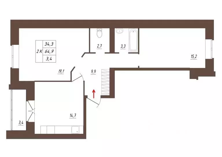 2-к кв. Вологодская область, Вологда  (64.9 м) - Фото 1