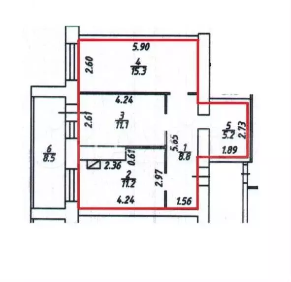 2-к. квартира, 57 м, 4/8 эт. - Фото 1