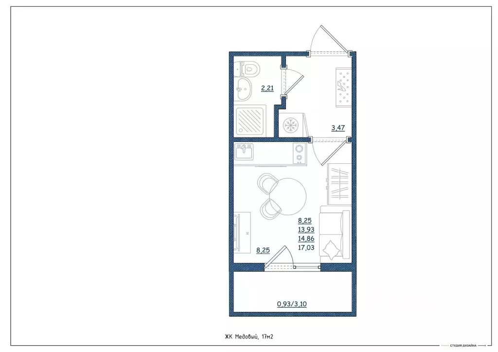 Студия Тверская область, Тверь ул. Медовая, 9к4 (17.0 м) - Фото 0