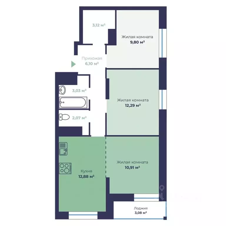 3-к кв. Ярославская область, Ярославль Аэропарк жилой комплекс (61.74 ... - Фото 0