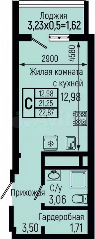 Квартира-студия, 22,9 м, 18/18 эт. - Фото 1