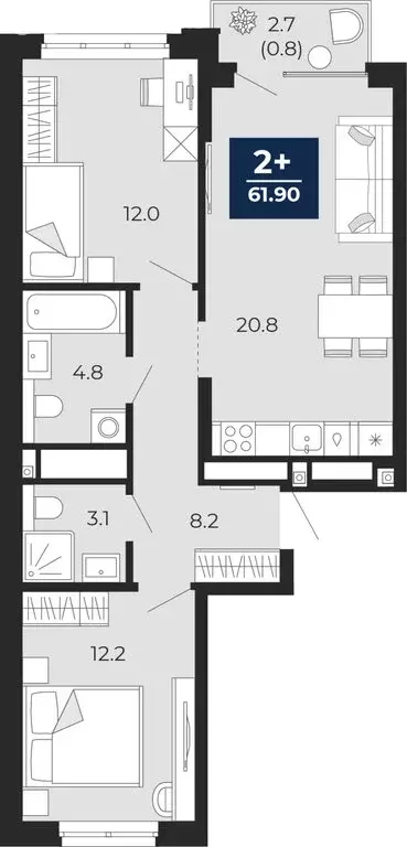 2-комнатная квартира: Тюмень, проезд Капитана Куликова, 5 (63.8 м) - Фото 1