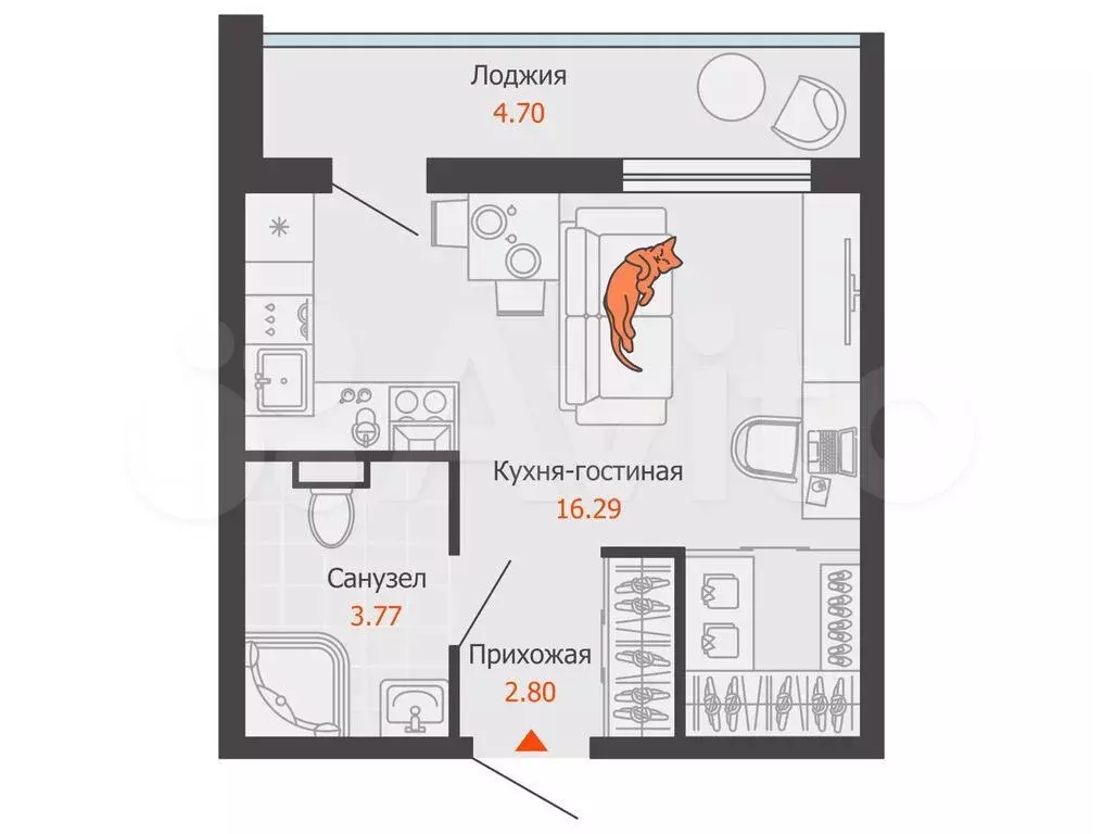 Квартира-студия, 25 м, 2/8 эт. - Фото 0