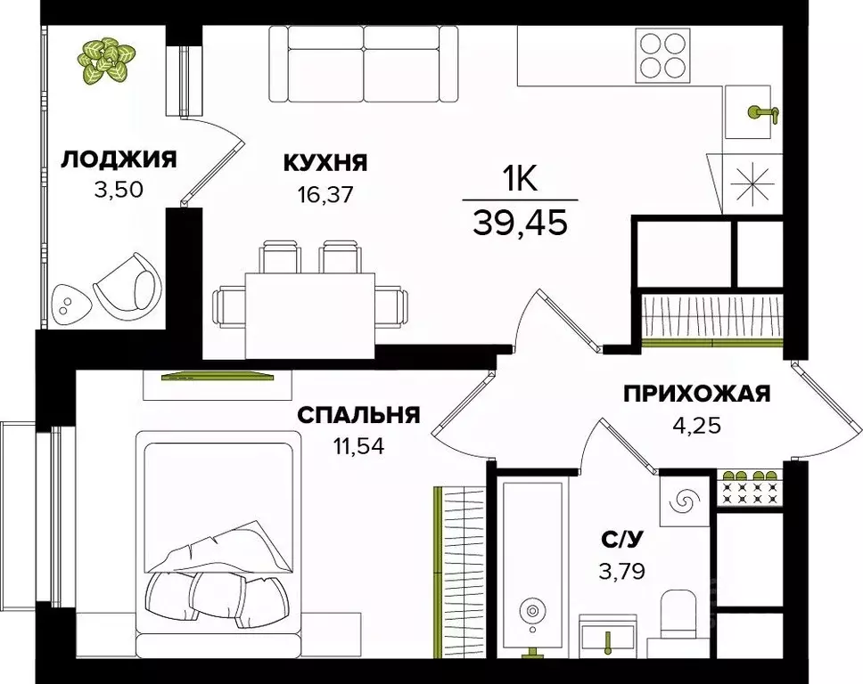 1-к кв. Тульская область, Тула  (39.45 м) - Фото 0