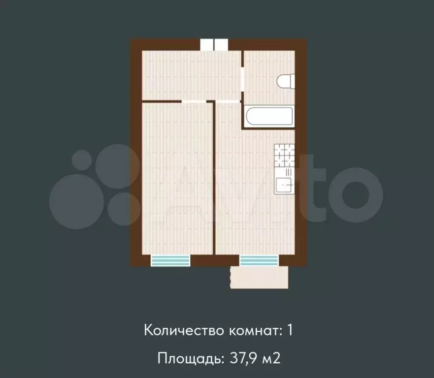 1-к. квартира, 37,9 м, 1/7 эт. - Фото 1