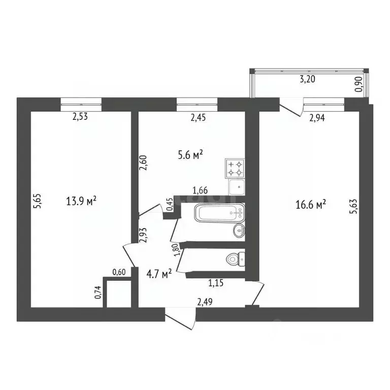 2-к кв. Амурская область, Благовещенск Институтская ул., 16 (44.4 м) - Фото 1