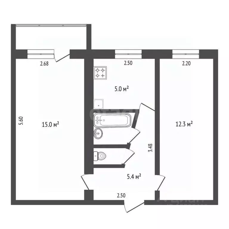 2-к кв. Амурская область, Благовещенск ул. Ленина, 186 (42.0 м) - Фото 1