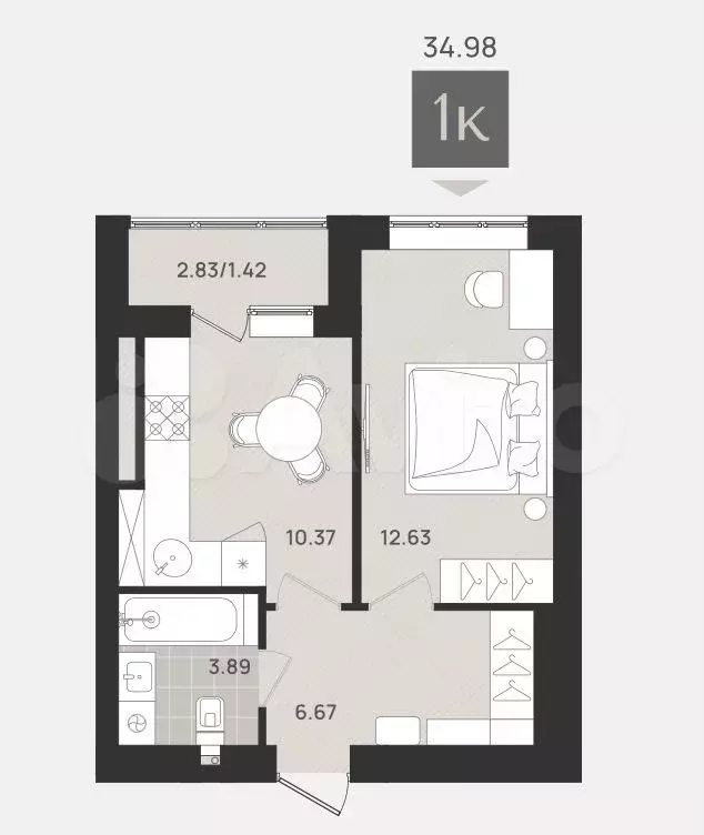 1-к. квартира, 35 м, 4/9 эт. - Фото 1