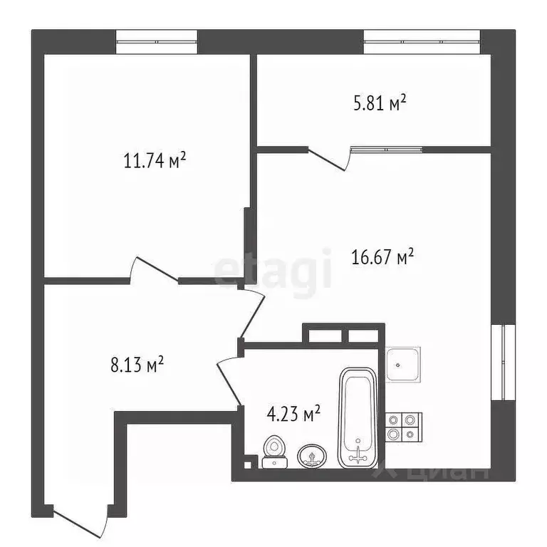1-к кв. Тюменская область, Тюмень ул. 9 Января, 160к2 (46.58 м) - Фото 2