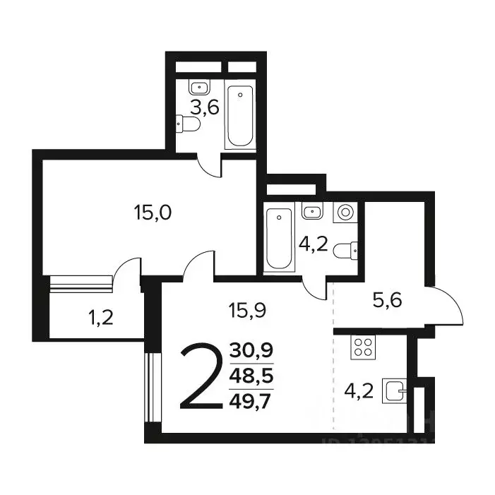 2-к кв. Москва Новые Ватутинки жилрайон, Заречный мкр,  (49.7 м) - Фото 0