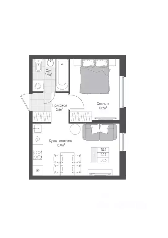 1-к кв. Тверская область, Тверь Лесная Мелодия-3 жилой комплекс (32.7 ... - Фото 1