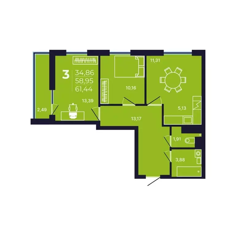 3-комнатная квартира: Уфа, проспект Дружбы Народов, 49 (61 м) - Фото 1