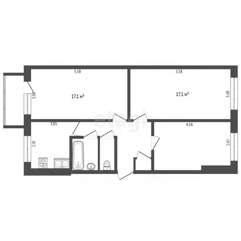 3-к кв. Белгородская область, Белгород ул. Мокроусова, 15 (60.93 м) - Фото 2