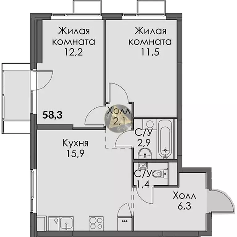 2-комнатная квартира: Санкт-Петербург, Лиговский проспект, 244 (58.3 ... - Фото 1