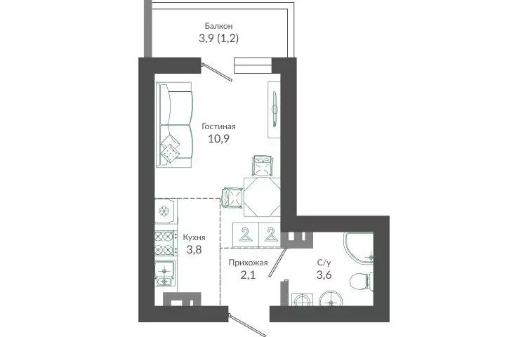 Квартира-студия: Сочи, улица Искры, 66/9к7 (21.6 м) - Фото 0