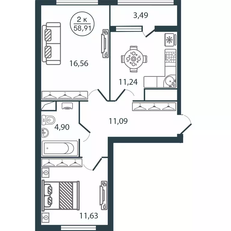 Продаётся 2-к квартира, 58.91 м - Фото 0