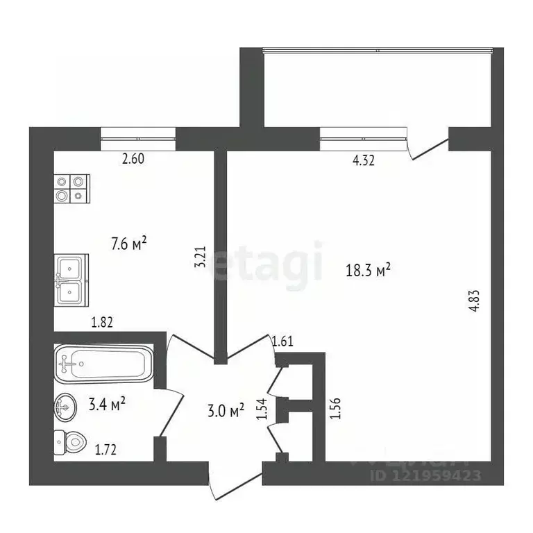 1-к кв. Архангельская область, Котлас ул. Кедрова, 3 (32.4 м) - Фото 1