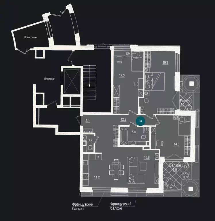 3-к кв. Тюменская область, Тюмень ул. Щербакова, 2к3 (108.5 м) - Фото 1