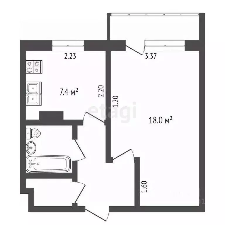 1-к кв. Ямало-Ненецкий АО, Новый Уренгой Сибирская ул., 63 (34.0 м) - Фото 2