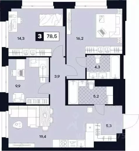 3-к кв. Москва Лодочная ул., 27К2 (78.5 м) - Фото 0