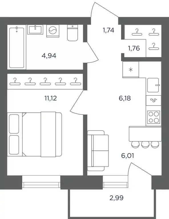 1-комнатная квартира: Пермь, Углеуральская улица, 18 (32.65 м) - Фото 1