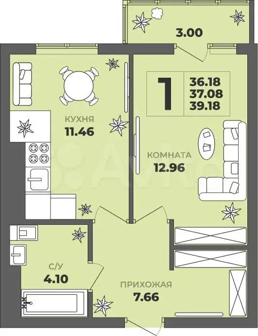 1-к. квартира, 37,1 м, 5/8 эт. - Фото 1