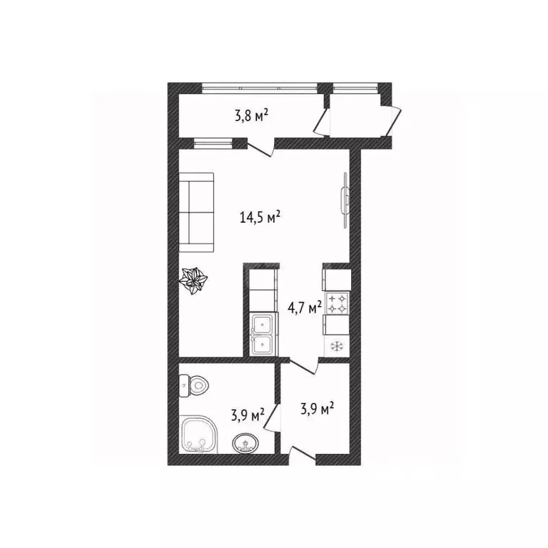 Студия Новосибирская область, Новосибирск ул. Прибрежная, 6 (27.2 м) - Фото 2