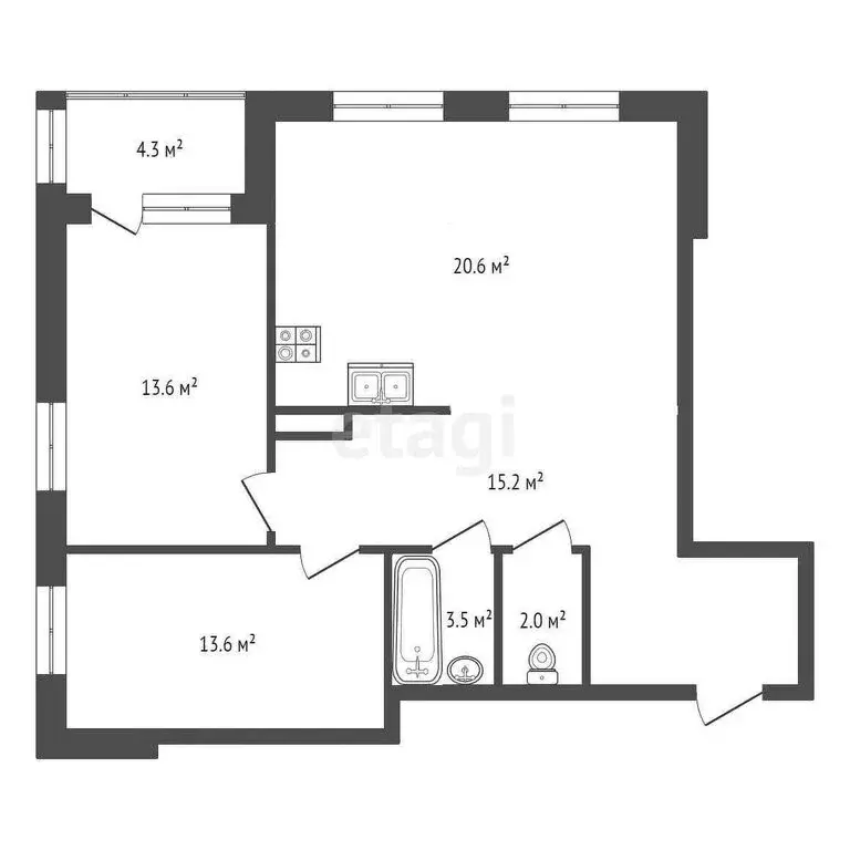 2-комнатная квартира: Тюмень, улица Мельникайте, 34к1 (72 м) - Фото 1