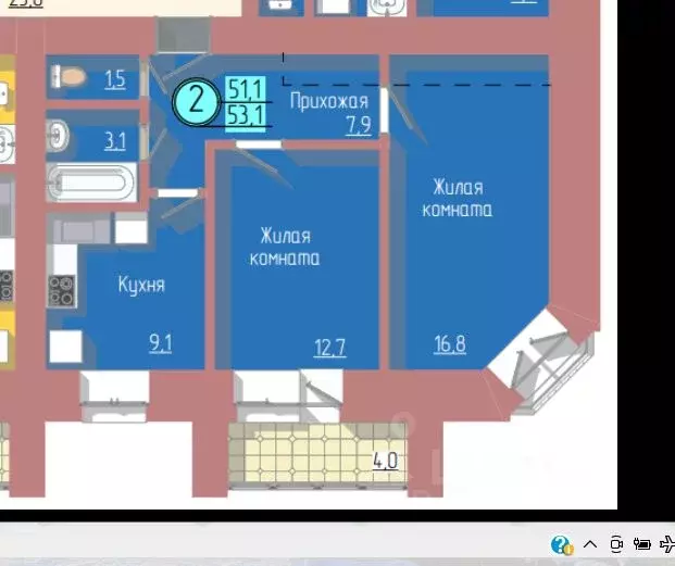 2-к кв. Амурская область, Благовещенск Загородная ул., 47 (53.0 м) - Фото 0