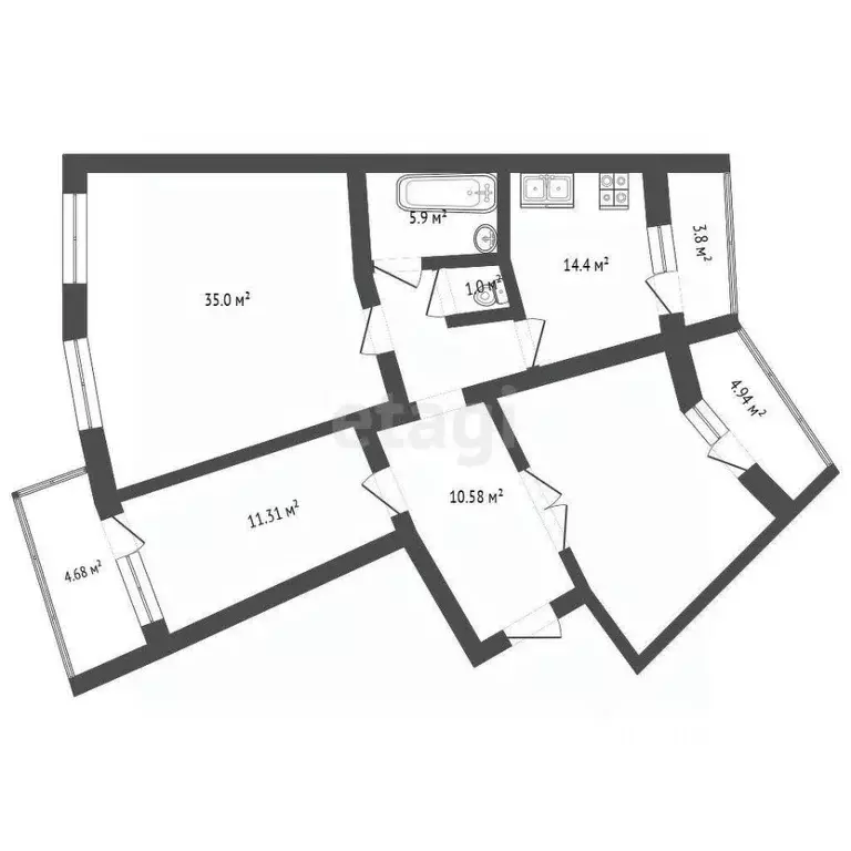 3-к кв. Калужская область, Калуга ул. Билибина, 11 (112.0 м) - Фото 1