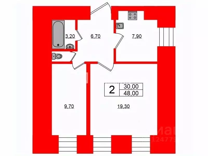 2-к кв. Санкт-Петербург наб. Лейтенанта Шмидта, 43 (48.0 м) - Фото 1