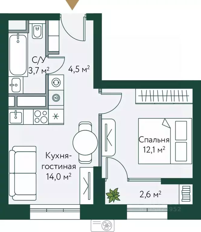 1-к кв. Волгоградская область, Волгоград Новосибирская ул., 74 (36.85 ... - Фото 0