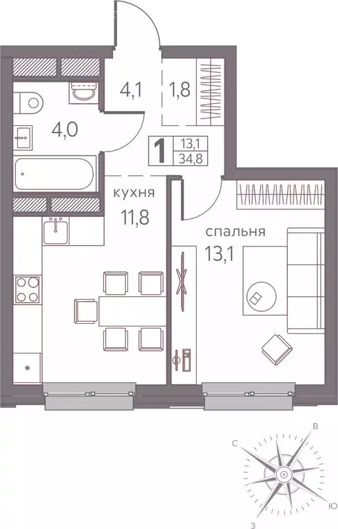 1-комнатная квартира: Пермь, Серебристая улица, 3 (34.8 м) - Фото 0