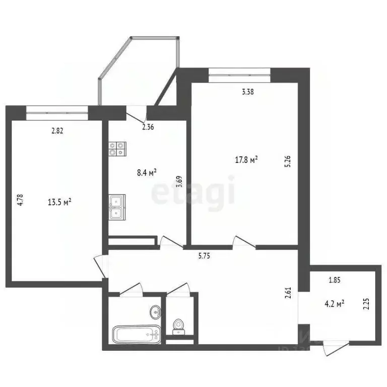2-к кв. Тюменская область, Тюмень ул. Муравленко, 9 (54.2 м) - Фото 1