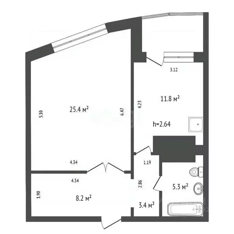 1-к кв. Красноярский край, Красноярск Ястынская ул., 1 (51.4 м) - Фото 2