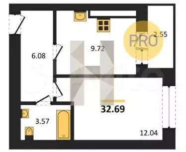 1-к. квартира, 32,9 м, 2/9 эт. - Фото 1