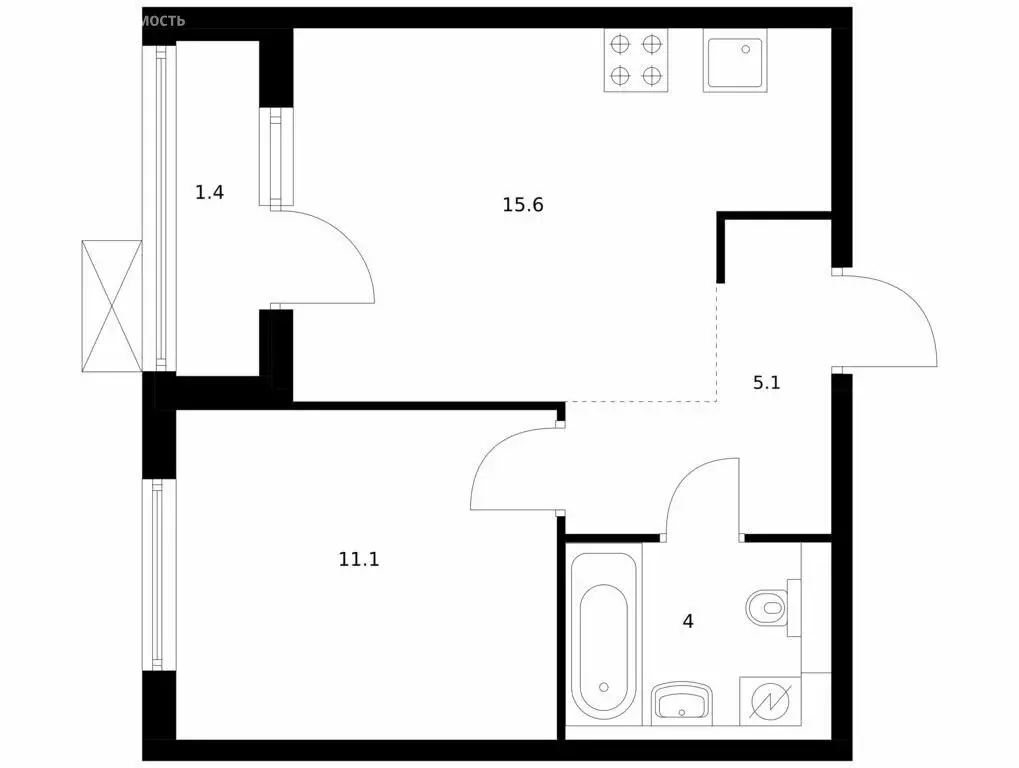 1-комнатная квартира: Ярославль, улица Академика Колмогорова, 24 (37.2 ... - Фото 1