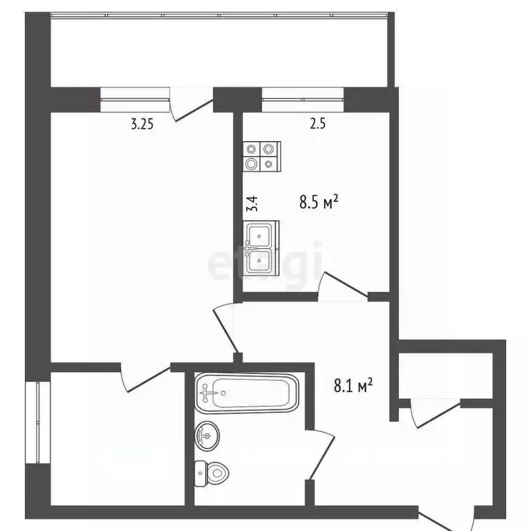 2-к кв. Татарстан, Набережные Челны 27-й комплекс, 01 (41.6 м) - Фото 2