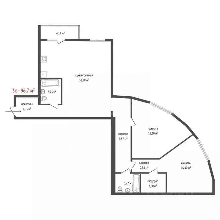 3-к кв. Свердловская область, Заречный ул. Победы, 21 (96.7 м) - Фото 2