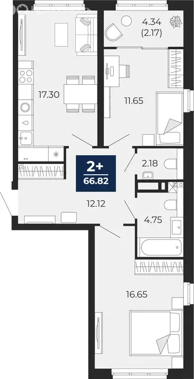 2-комнатная квартира: Тюмень, Камчатская улица, 107к1 (68.99 м) - Фото 0