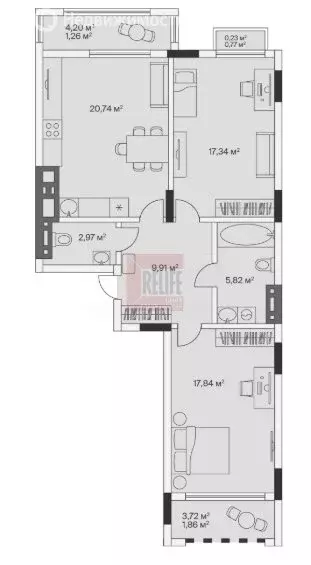 2-комнатная квартира: посёлок Малое Исаково, Первая улица, 1к3 (78.4 ... - Фото 1