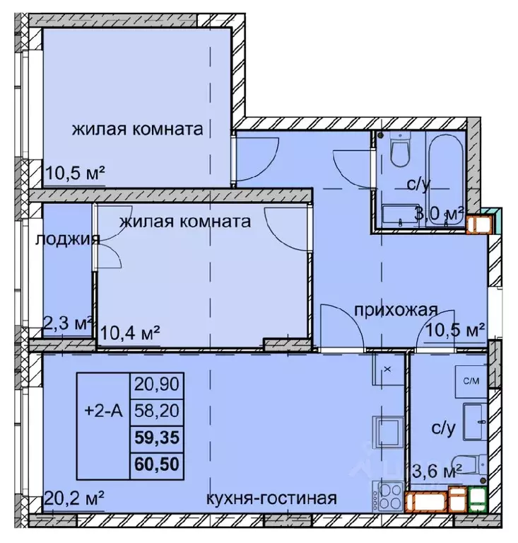 2-к кв. Нижегородская область, Нижний Новгород ул. Дружаева, 30 (59.35 ... - Фото 0