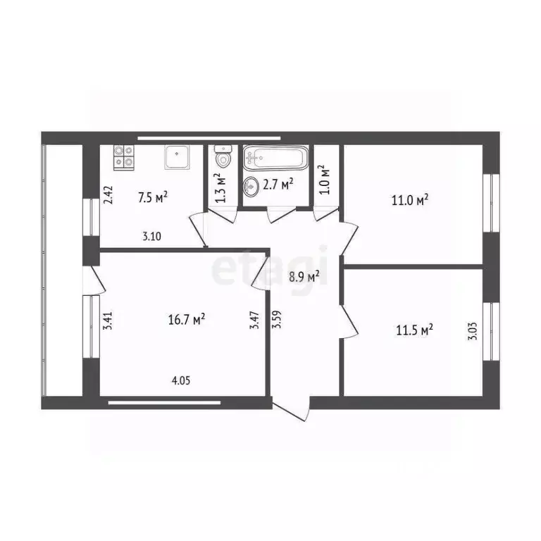 3-к кв. Калининградская область, Калининград Садовая ул., 39 (60.6 м) - Фото 2