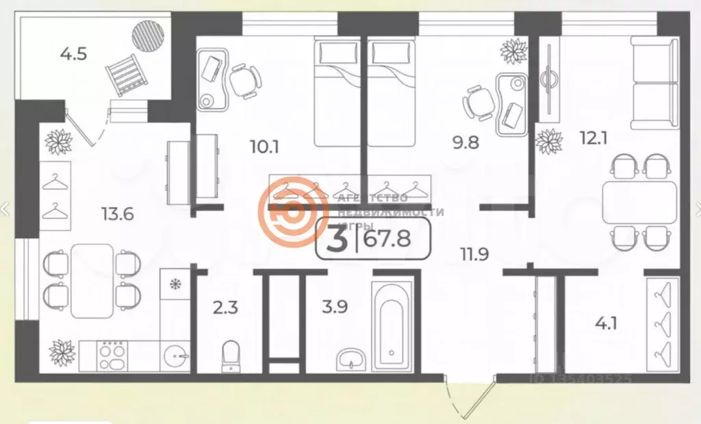 3-к кв. Тюменская область, Тюмень Дамбовская ул., 29к1 (68.1 м) - Фото 2