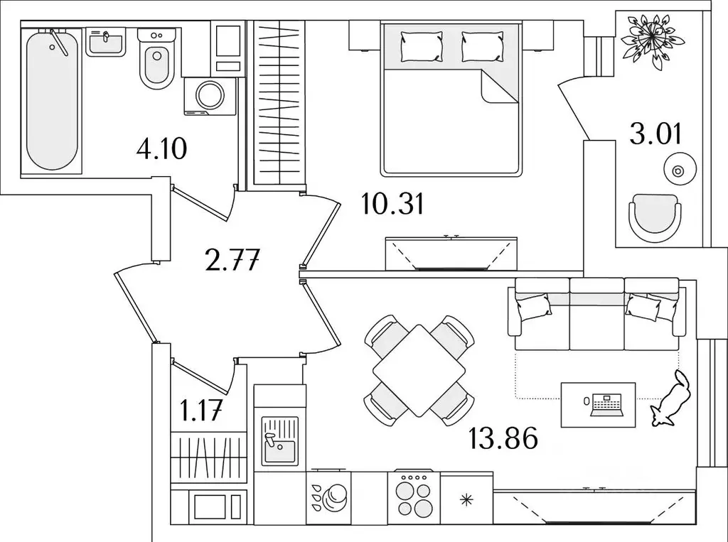 Квартира, 1 комната, 33.72 м - Фото 1