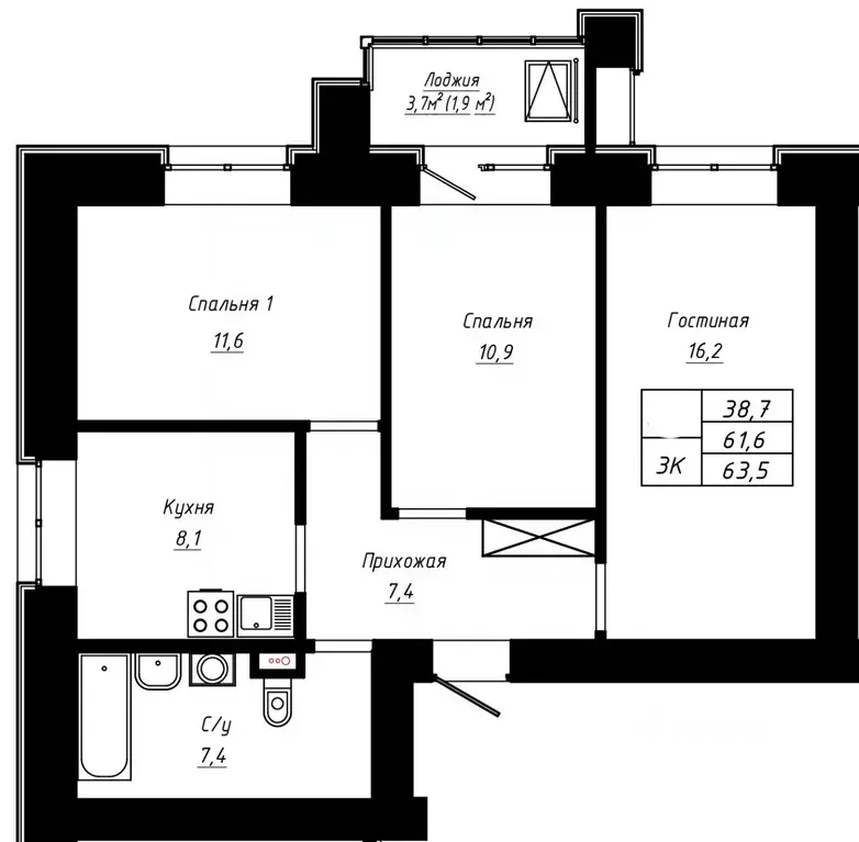 3-к кв. Алтайский край, Барнаул ул. Сухэ-Батора, 39 (63.5 м) - Фото 0