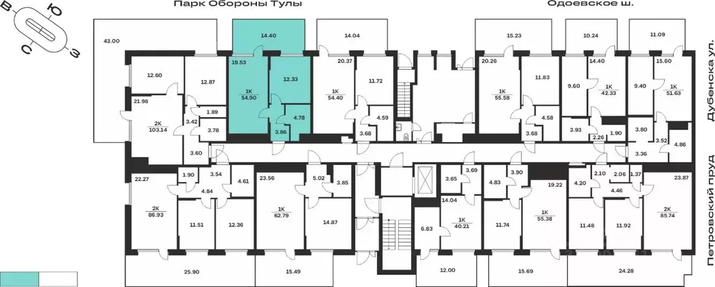 1-к кв. Тульская область, Тула Жукова Парк жилой комплекс (44.82 м) - Фото 1